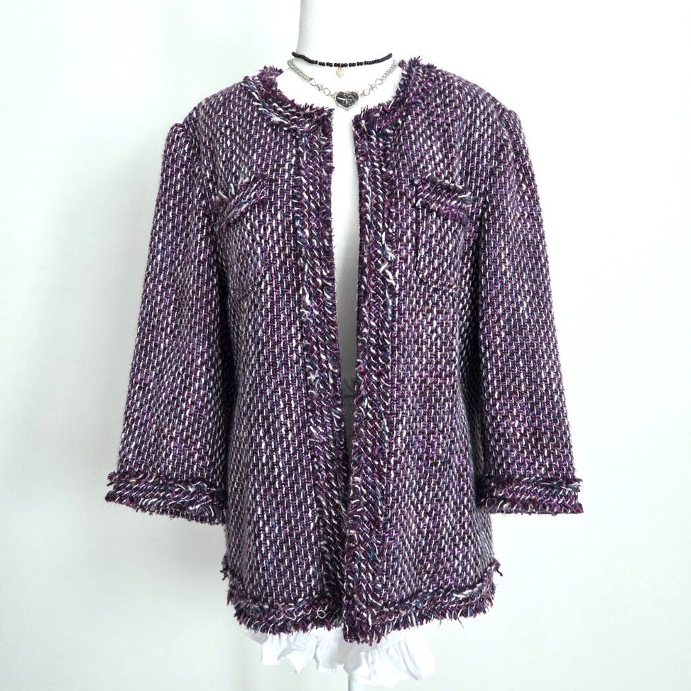 Vintage Purple Tweed Jacket Sz 12 Multicolor Y2K Alfred Dunner Old‎ Money Preppy - Picture 16 of 16